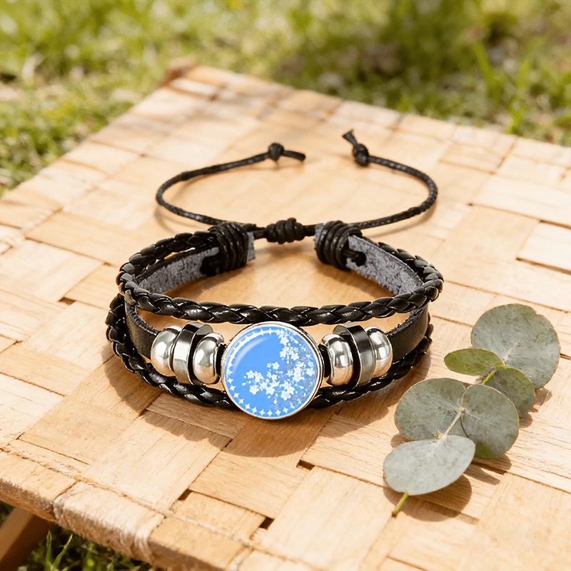 Black Woven Bracelet with Blue Round Pattern